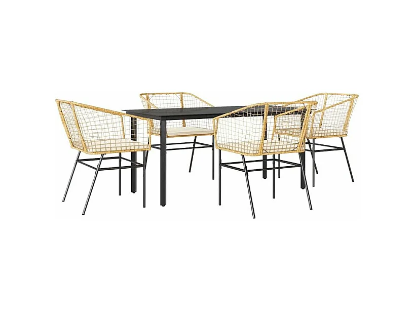 Ensemble à manger jardin coussins 5pcs marron poly rotin verre