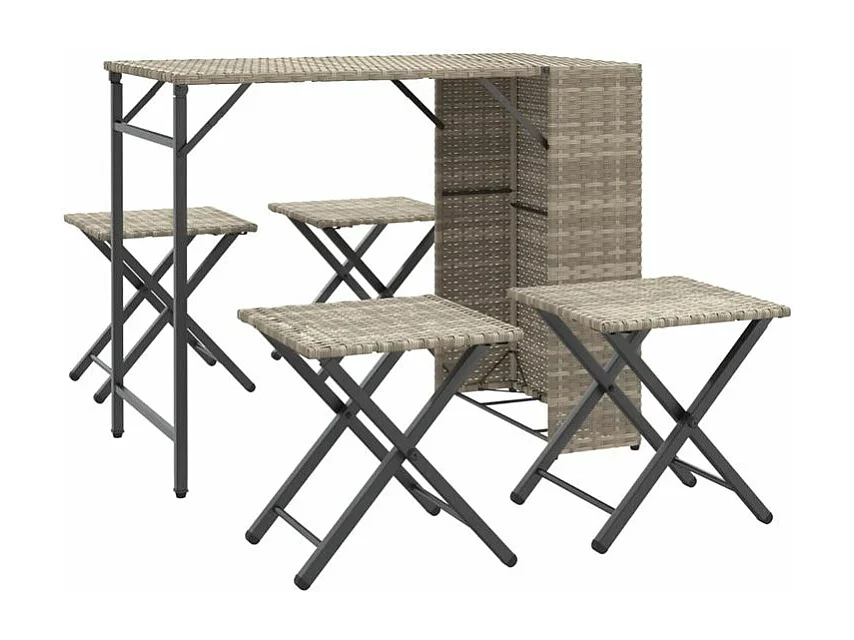 Ensemble à manger de jardin 5 pcs pliable gris clair poly rotin