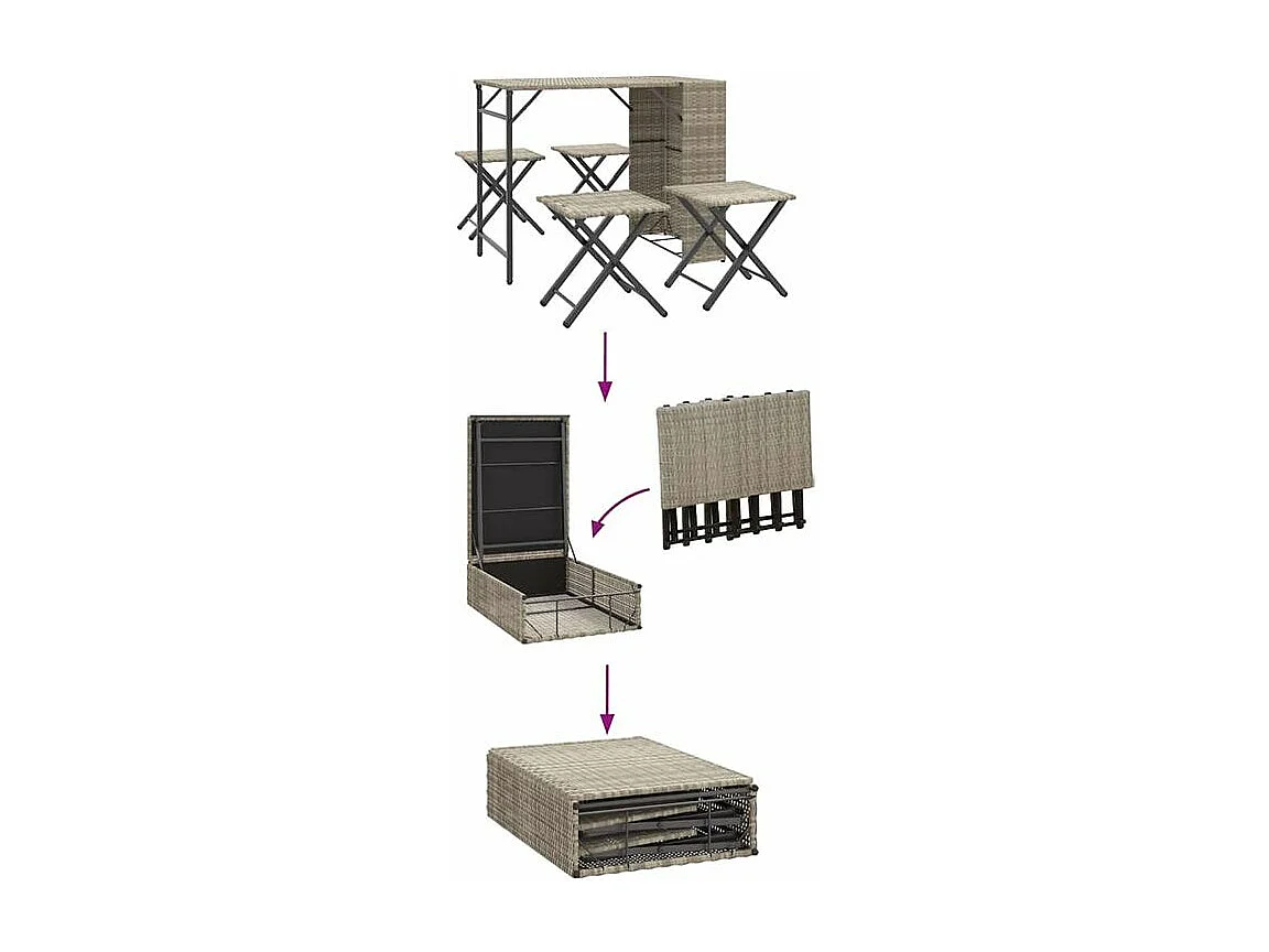 Ensemble à manger de jardin 5 pcs pliable gris clair poly rotin