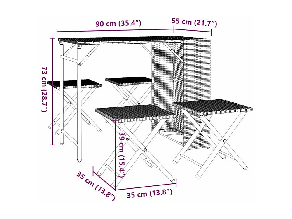 Ensemble à manger de jardin 5 pcs pliable gris clair poly rotin