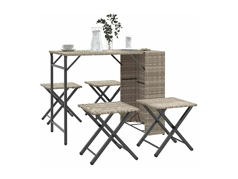 Ensemble à manger de jardin 5 pcs pliable gris clair poly rotin