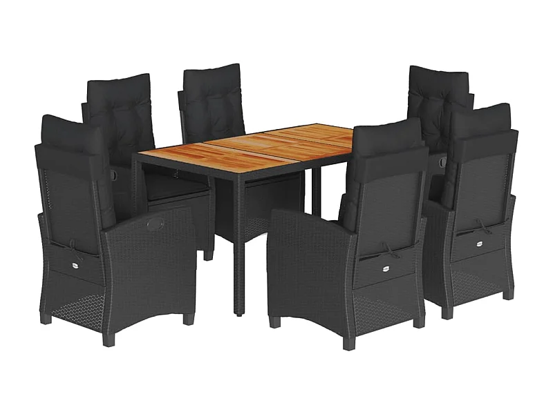 Ensemble à manger de jardin coussins 7pcs Noir Résine tressée