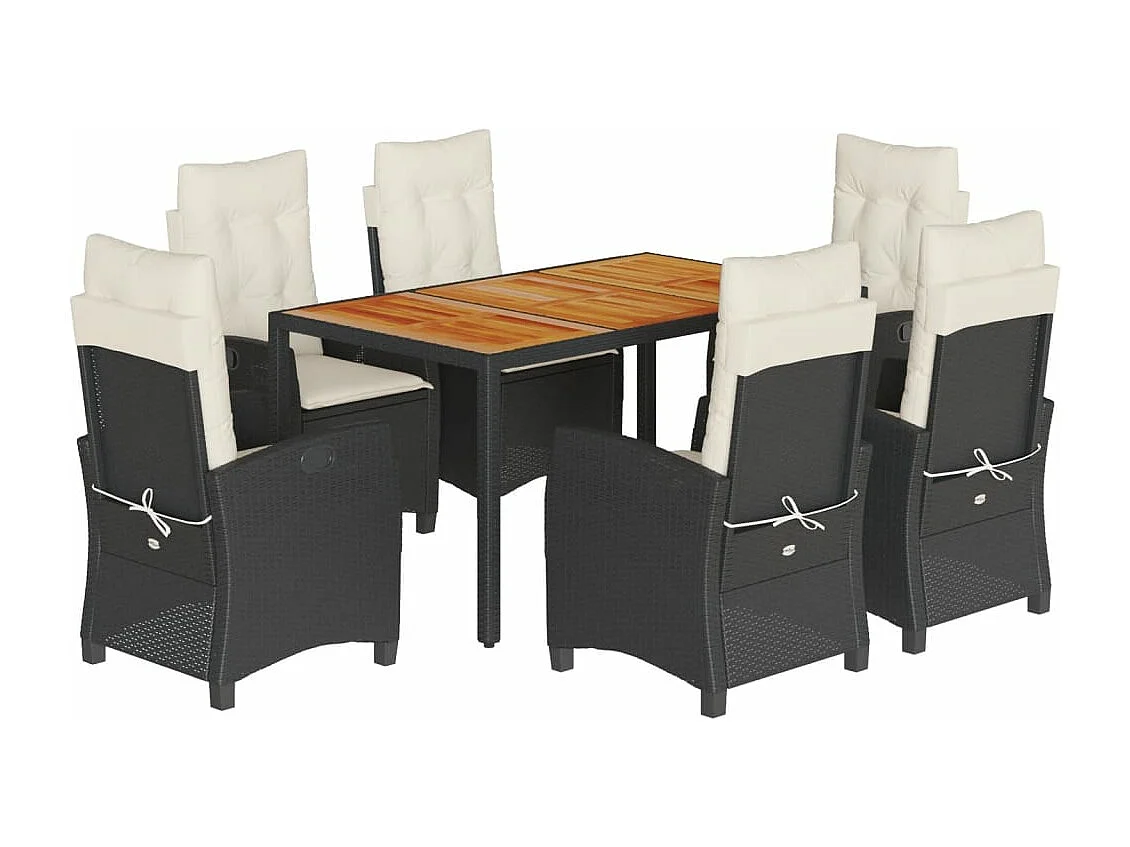 Ensemble à manger de jardin coussins 7pcs Noir Résine tressée