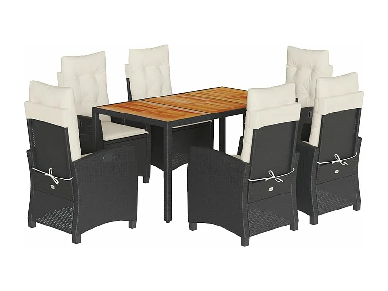 Ensemble à manger de jardin coussins 7pcs Noir Résine tressée
