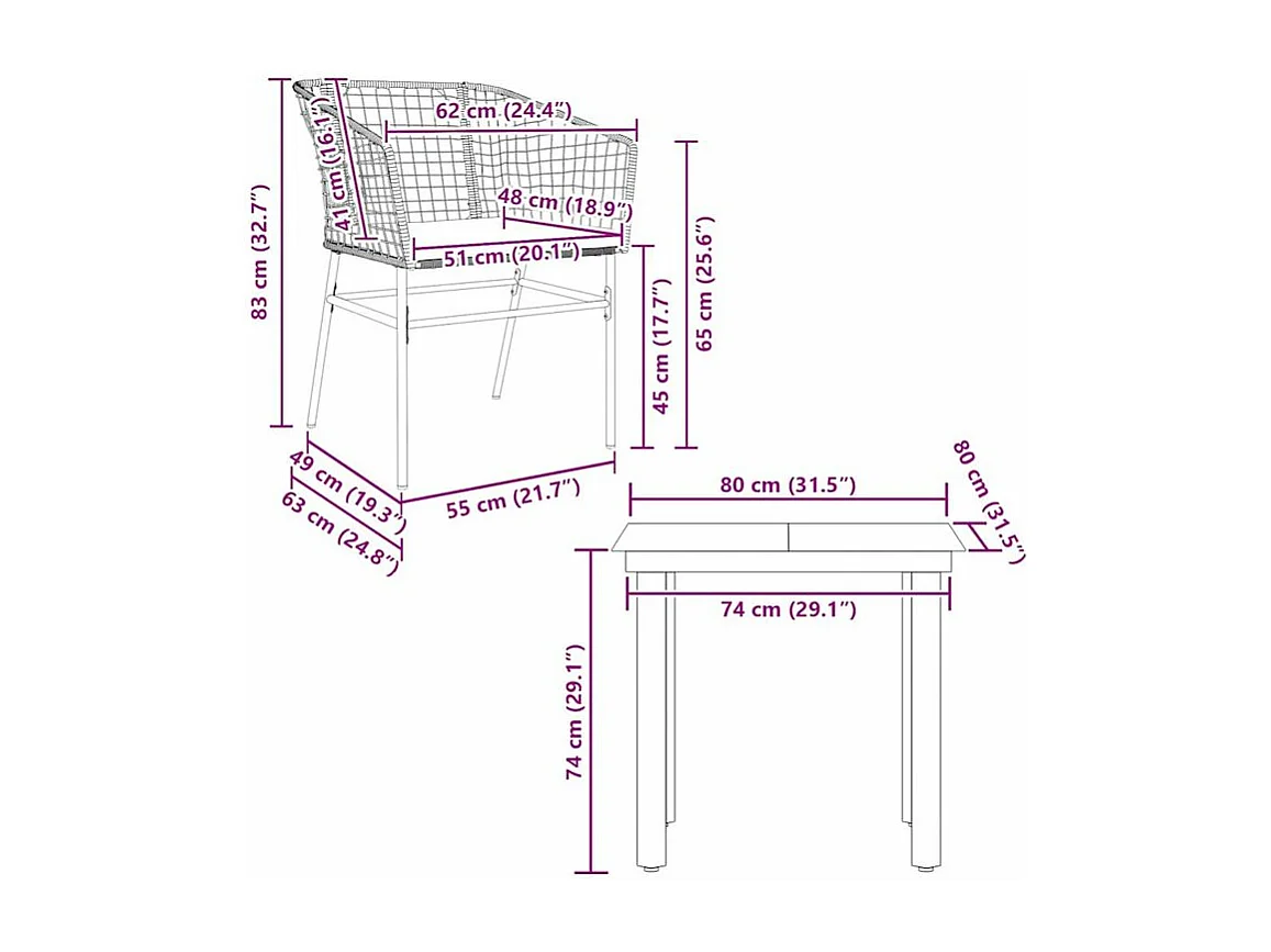 Ensemble à manger de jardin et coussins 3 pcs noir rotin verre