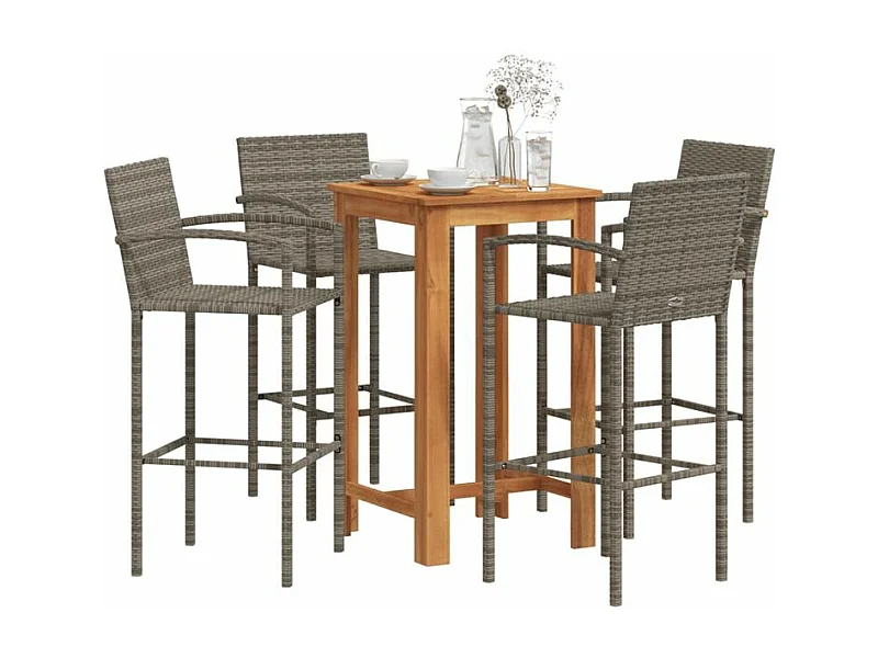 Ensemble de bar de jardin 5 pcs gris bois massif acacia rotin