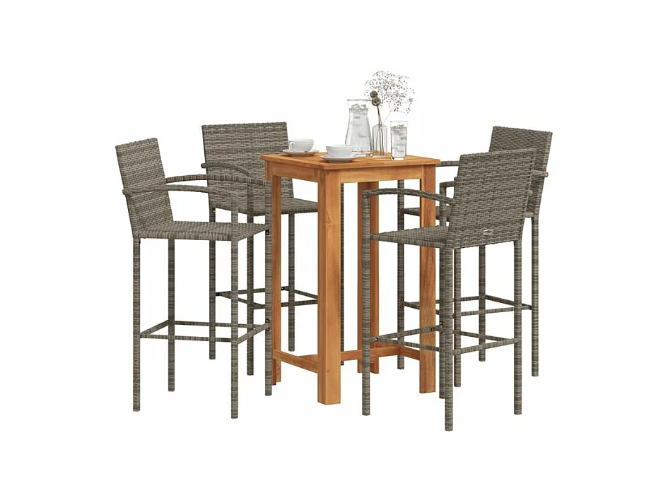 Ensemble de bar de jardin 5 pcs gris bois massif acacia rotin