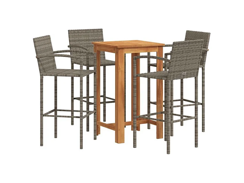 Ensemble de bar de jardin 5 pcs gris bois massif acacia rotin