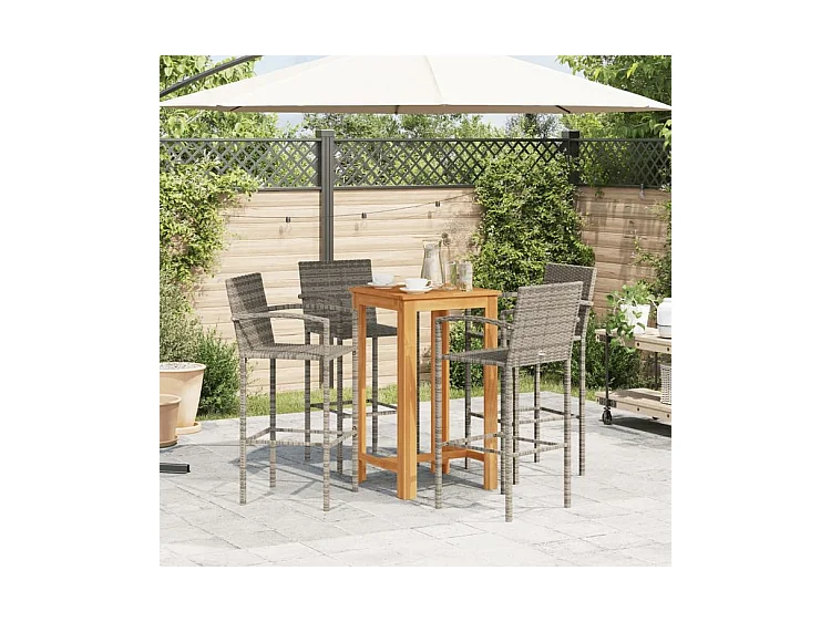Ensemble de bar de jardin 5 pcs gris bois massif acacia rotin