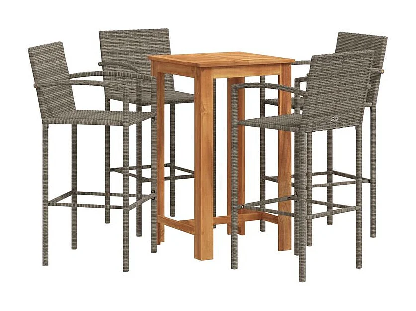 Ensemble de bar de jardin 5 pcs gris bois massif acacia rotin