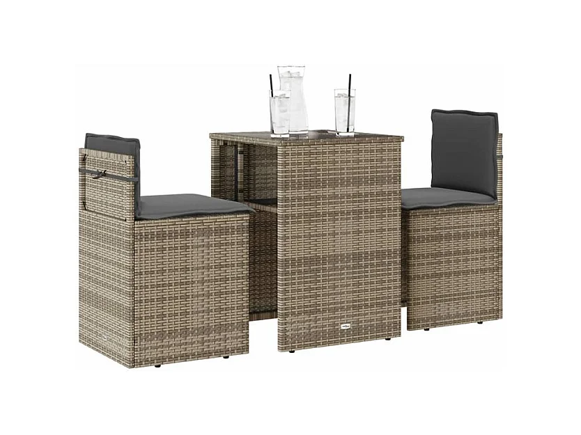 Ensemble de bistro 3 pcs avec coussins beige résine tressée