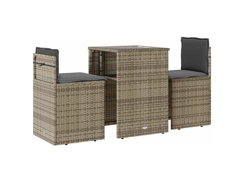 Ensemble de bistro 3 pcs avec coussins beige résine tressée