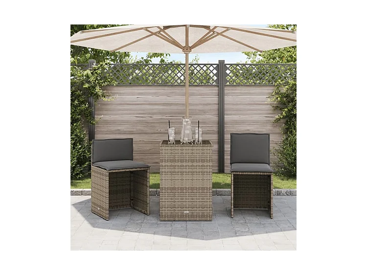 Ensemble de bistro 3 pcs avec coussins beige résine tressée