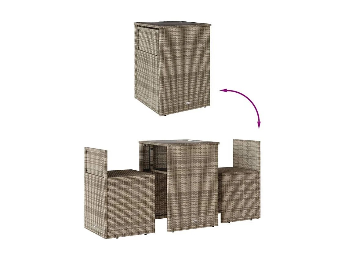 Ensemble de bistro 3 pcs avec coussins beige résine tressée