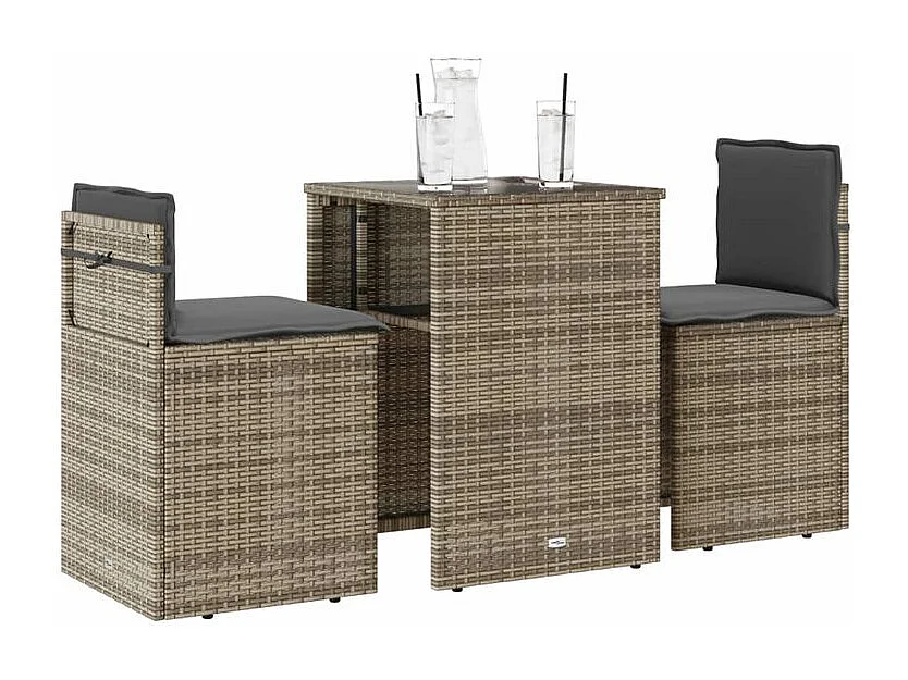 Ensemble de bistro 3 pcs avec coussins beige résine tressée