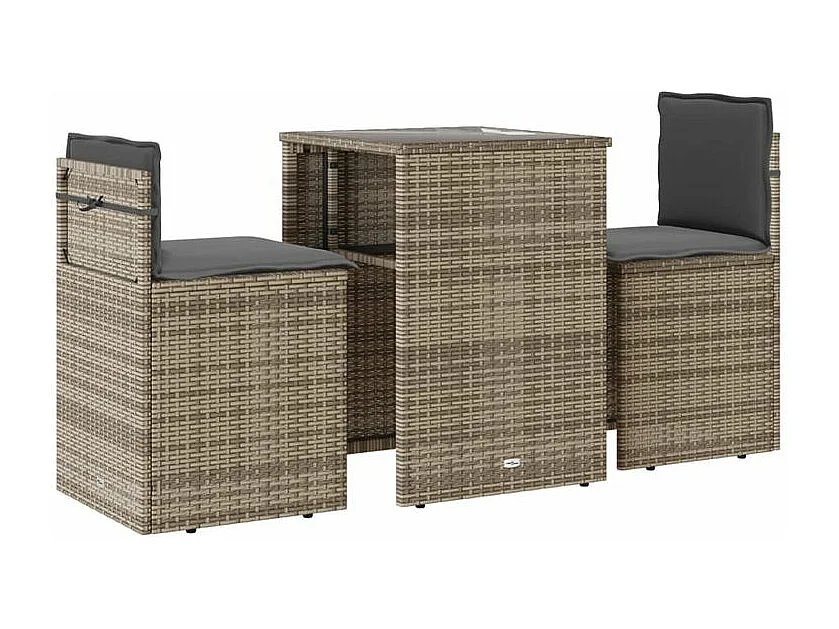 Ensemble de bistro 3 pcs avec coussins beige résine tressée