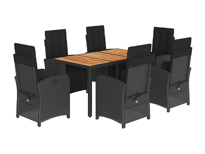 Ensemble à manger de jardin coussins 7pcs Noir Résine tressée