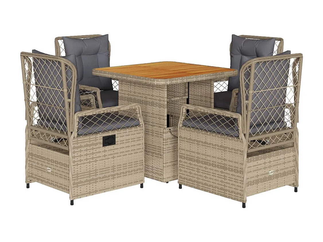 Ensemble à manger de jardin avec coussins 5pcs Beige poly rotin