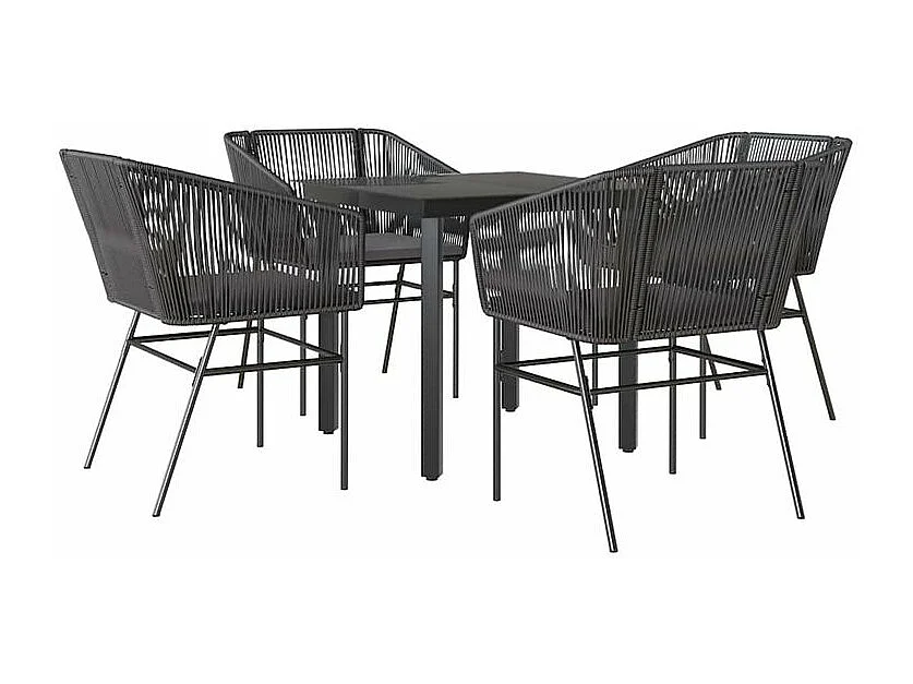 Ensemble à manger de jardin et coussins 5 pcs noir rotin verre