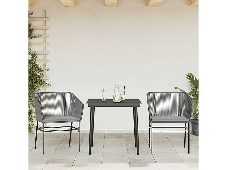 Ensemble à manger jardin coussins 3 pcs gris poly rotin verre