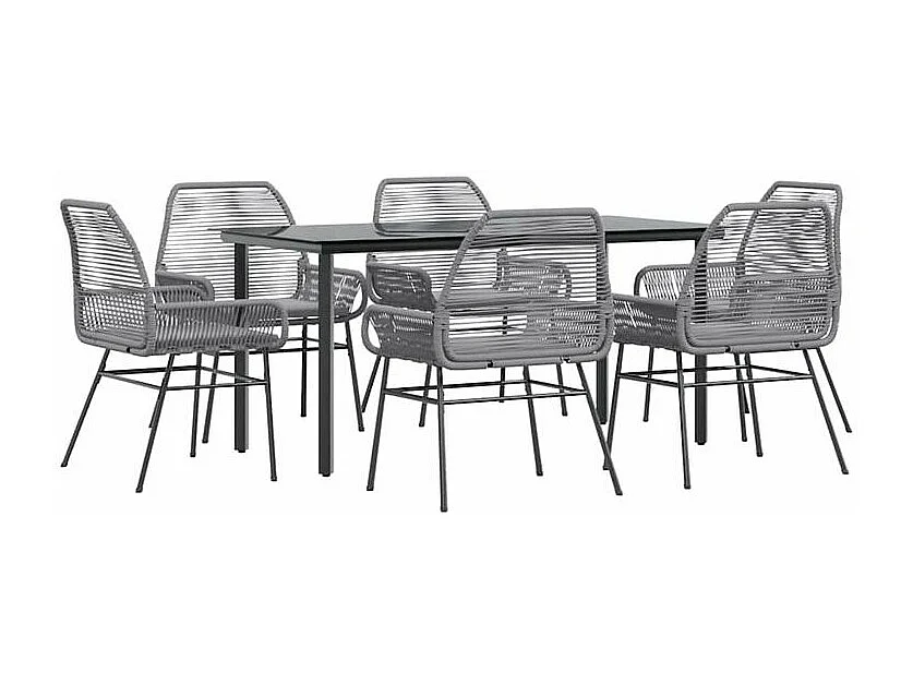 Ensemble à manger jardin coussins 7 pcs gris poly rotin verre