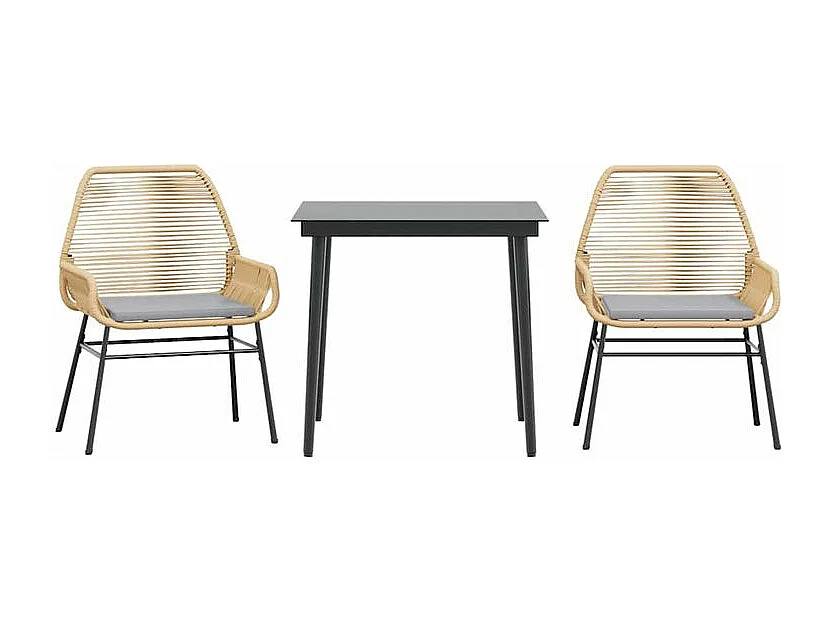 Ensemble à manger jardin coussins 3pcs marron poly rotin verre