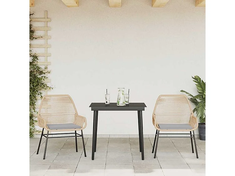 Ensemble à manger jardin coussins 3pcs marron poly rotin verre