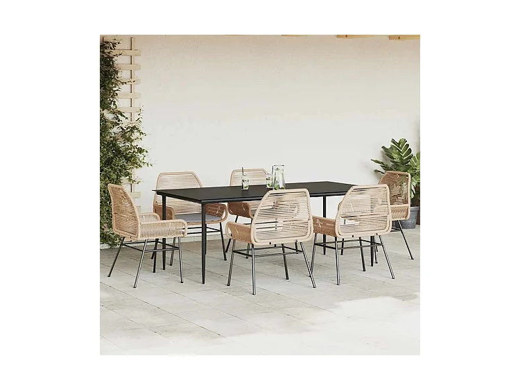 Ensemble à manger jardin coussins 7pcs marron poly rotin verre