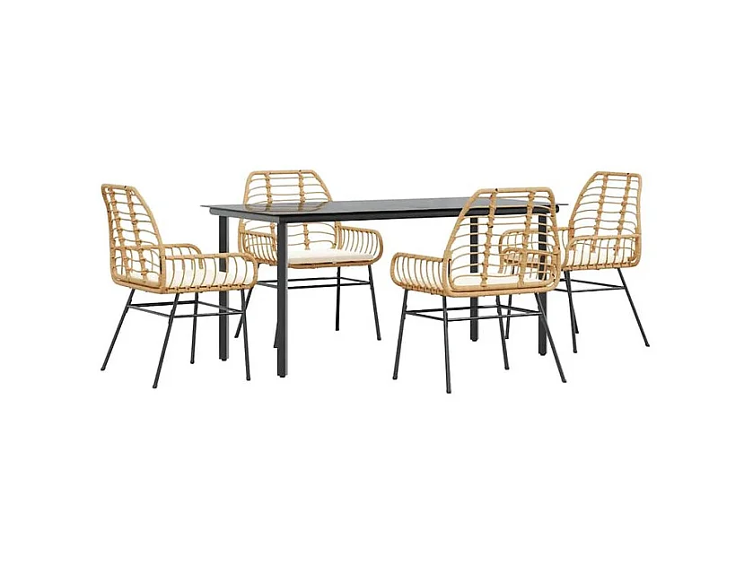 Ensemble à manger jardin coussins 5pcs marron poly rotin verre