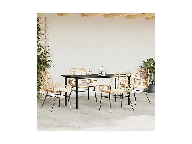 Ensemble à manger jardin coussins 5pcs marron poly rotin verre