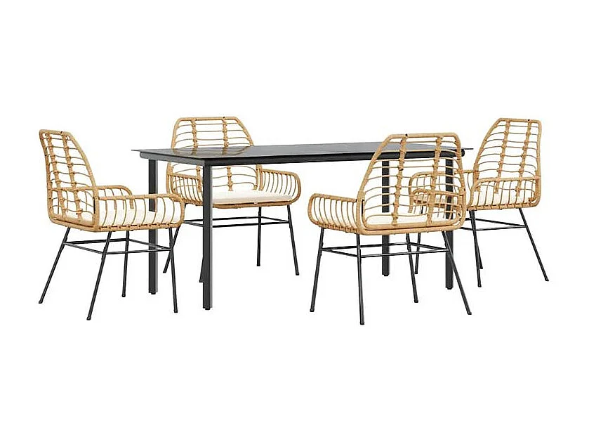 Ensemble à manger jardin coussins 5pcs marron poly rotin verre