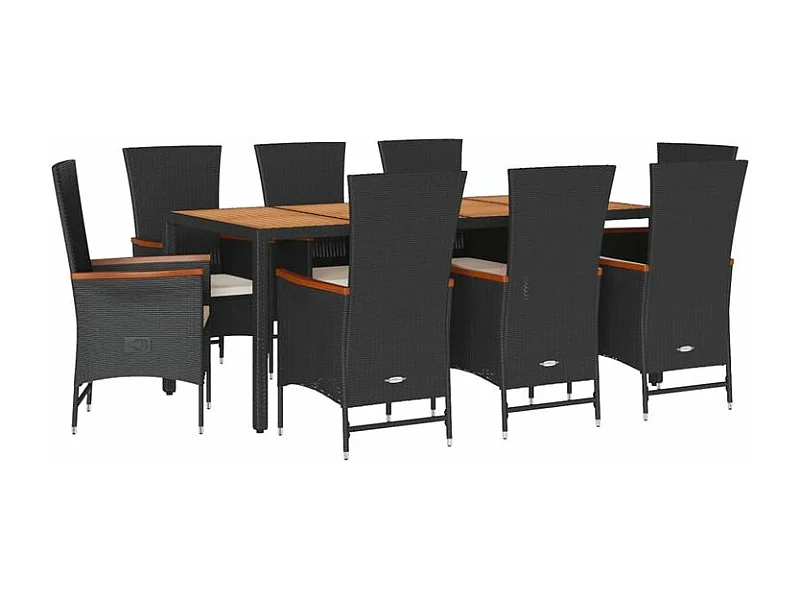 Ensemble à manger de jardin 9pcs coussins noir résine tressée
