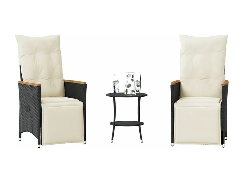 Ensemble de bistro 3 pcs avec coussins noir résine tressée