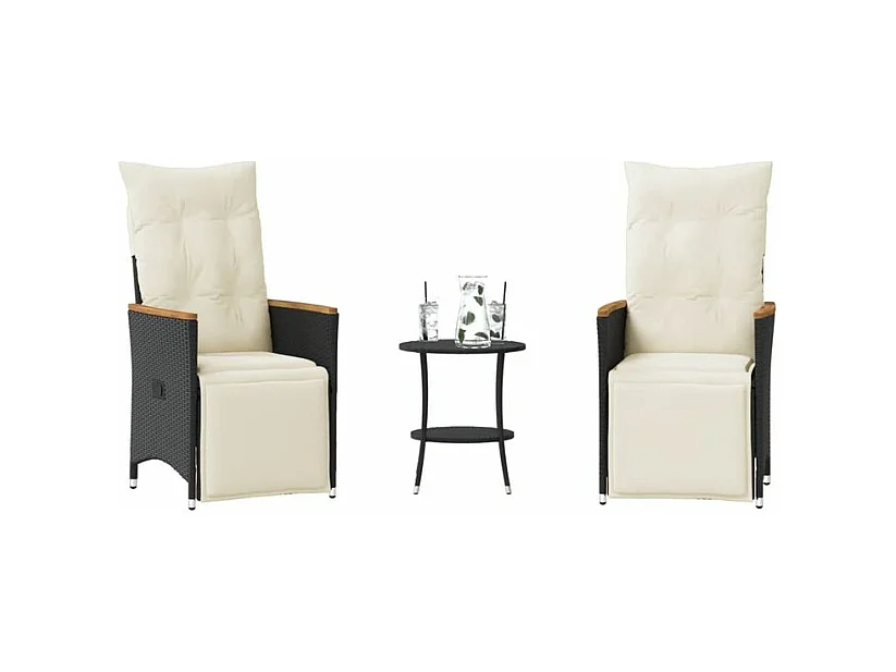 Ensemble de bistro 3 pcs avec coussins noir résine tressée