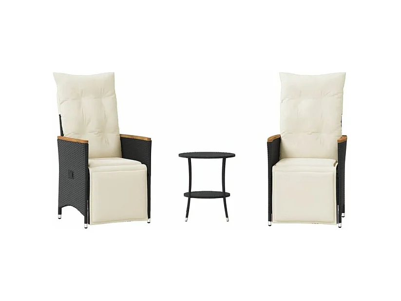 Ensemble de bistro 3 pcs avec coussins noir résine tressée