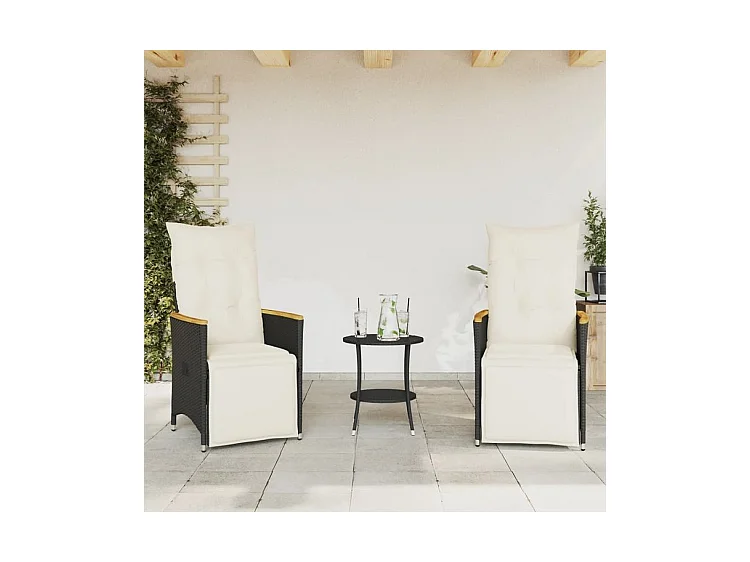 Ensemble de bistro 3 pcs avec coussins noir résine tressée