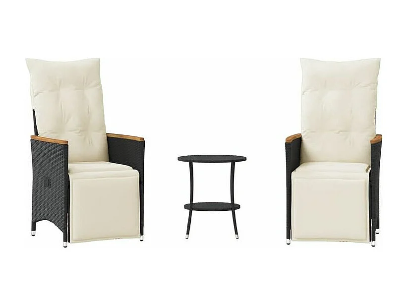 Ensemble de bistro 3 pcs avec coussins noir résine tressée