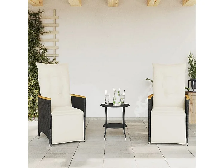 Ensemble de bistro 3 pcs avec coussins noir résine tressée