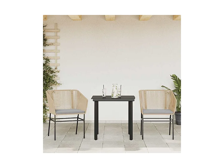 Ensemble à manger jardin coussins 3pcs marron poly rotin verre