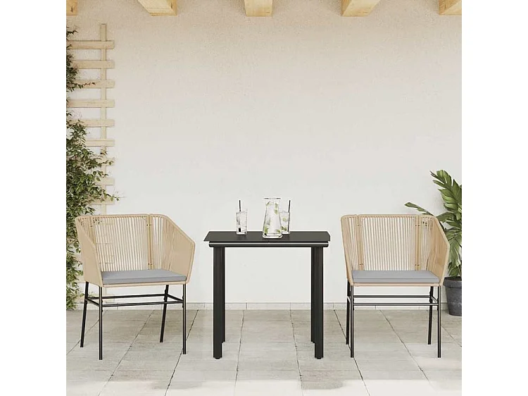 Ensemble à manger jardin coussins 3pcs marron poly rotin verre