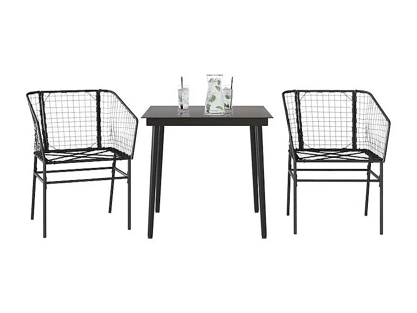 Ensemble à manger de jardin 3 pcs noir résine tressée verre