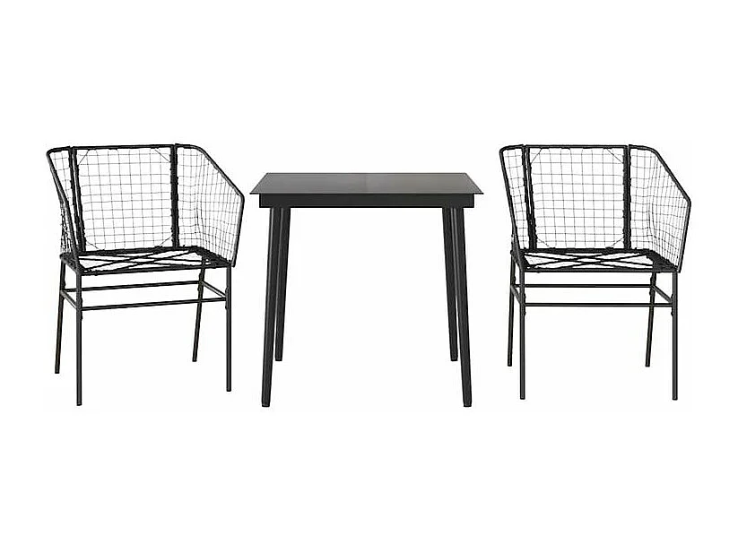 Ensemble à manger de jardin 3 pcs noir résine tressée verre