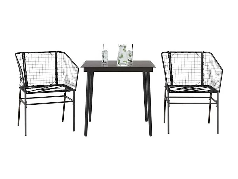Ensemble à manger de jardin 3 pcs noir résine tressée verre