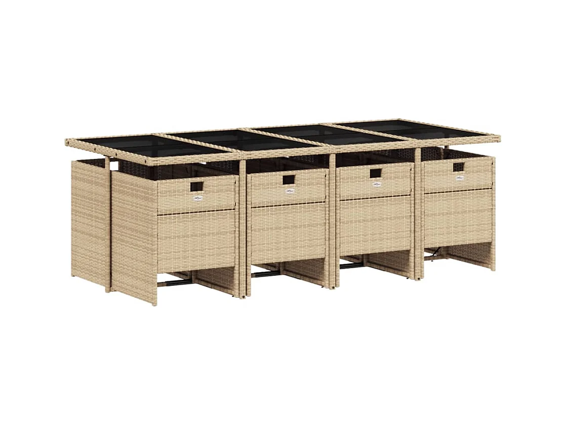 Ensemble à manger de jardin et coussins 9 pcs mélange beige