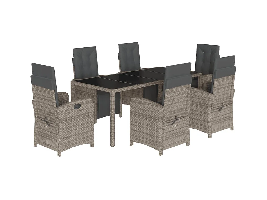 Ensemble à manger de jardin et coussins 7 pcs gris rotin