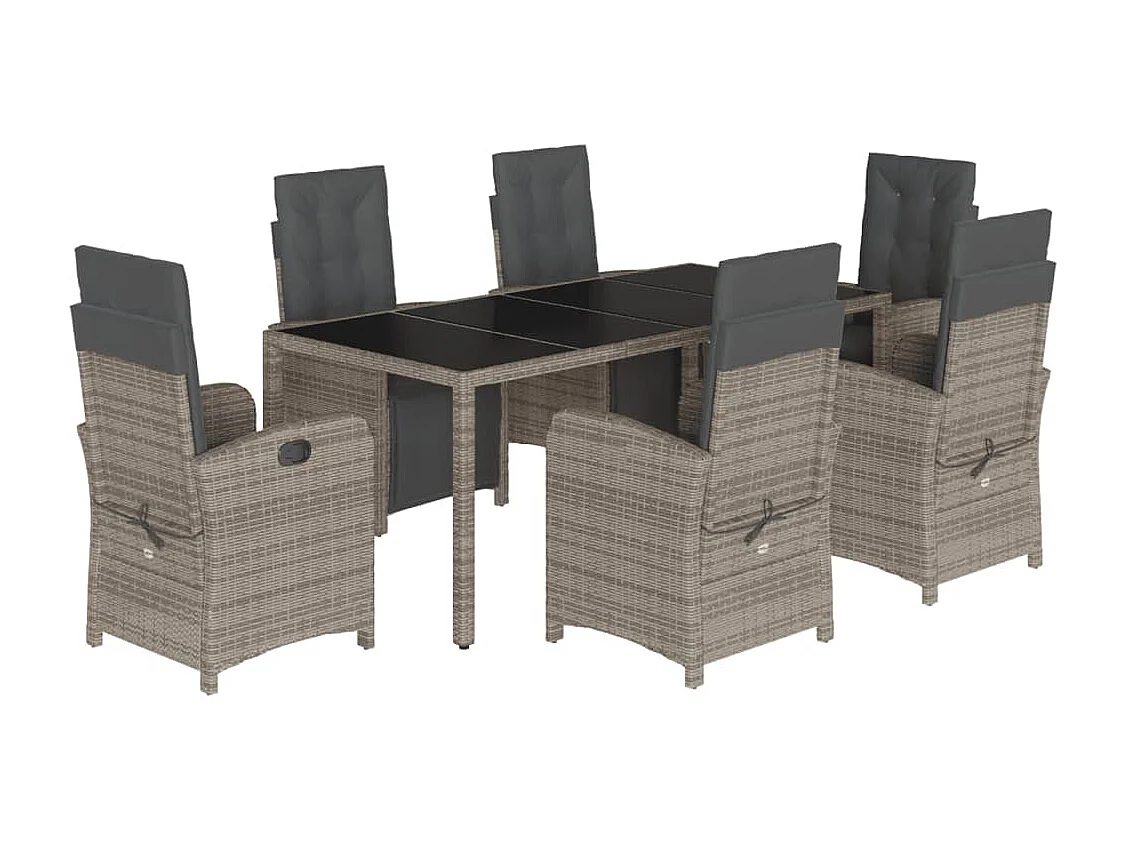 Ensemble à manger de jardin et coussins 7 pcs gris rotin