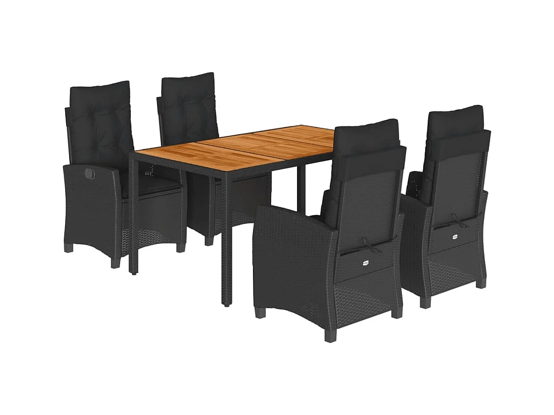 Ensemble à manger de jardin coussins 5pcs Noir Résine tressée