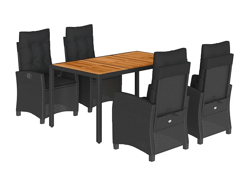 Ensemble à manger de jardin coussins 5pcs Noir Résine tressée