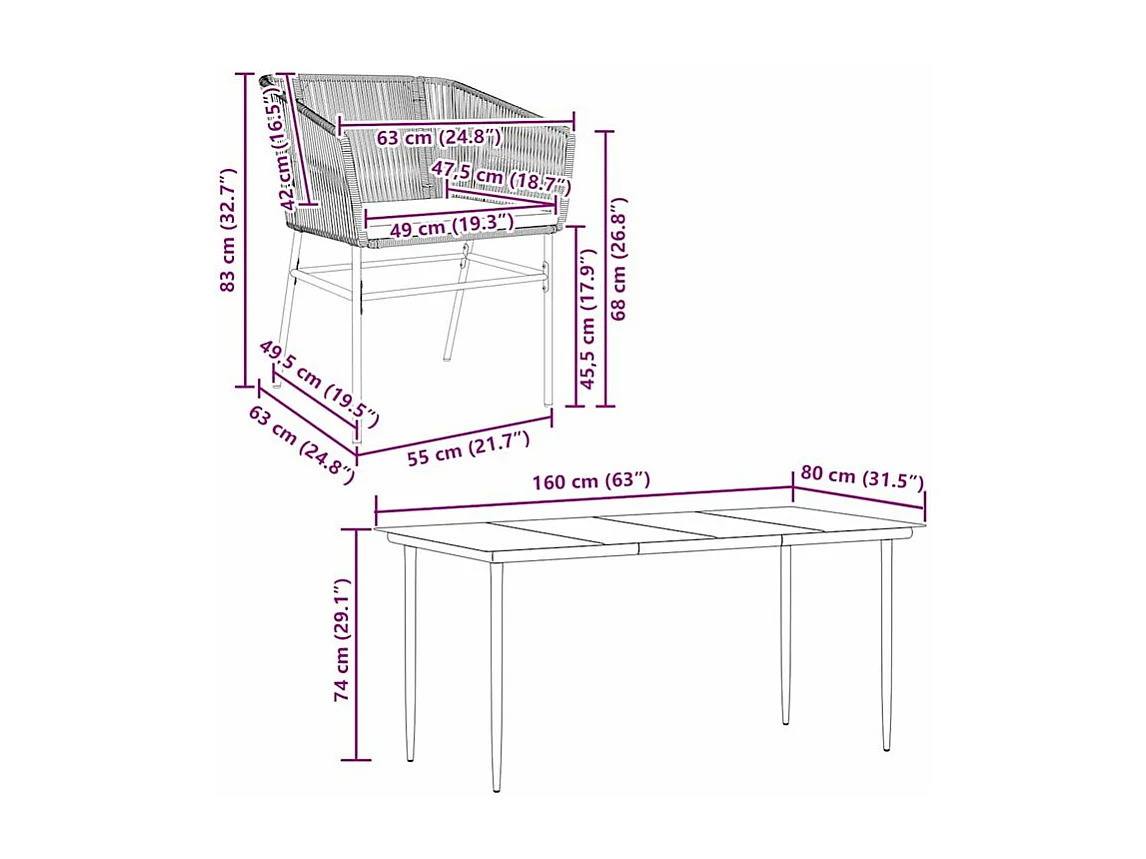 Ensemble à manger jardin coussins 7pcs marron poly rotin verre