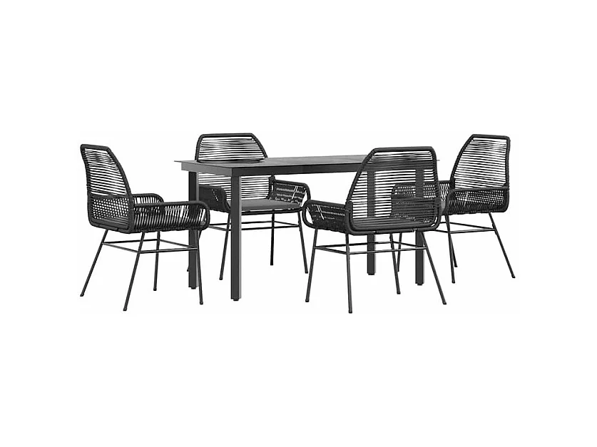 Ensemble à manger de jardin et coussins 5 pcs noir rotin verre
